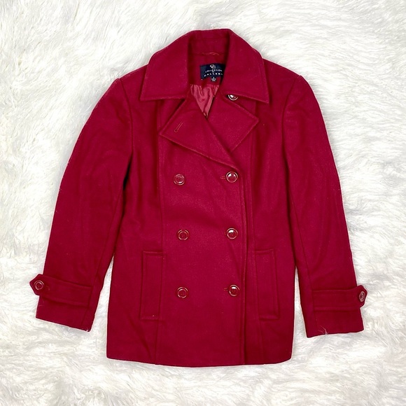 GC Gallery Collection Red Classic Wool Double Breasted Peacoat Vtg Button Front - Picture 15 of 16